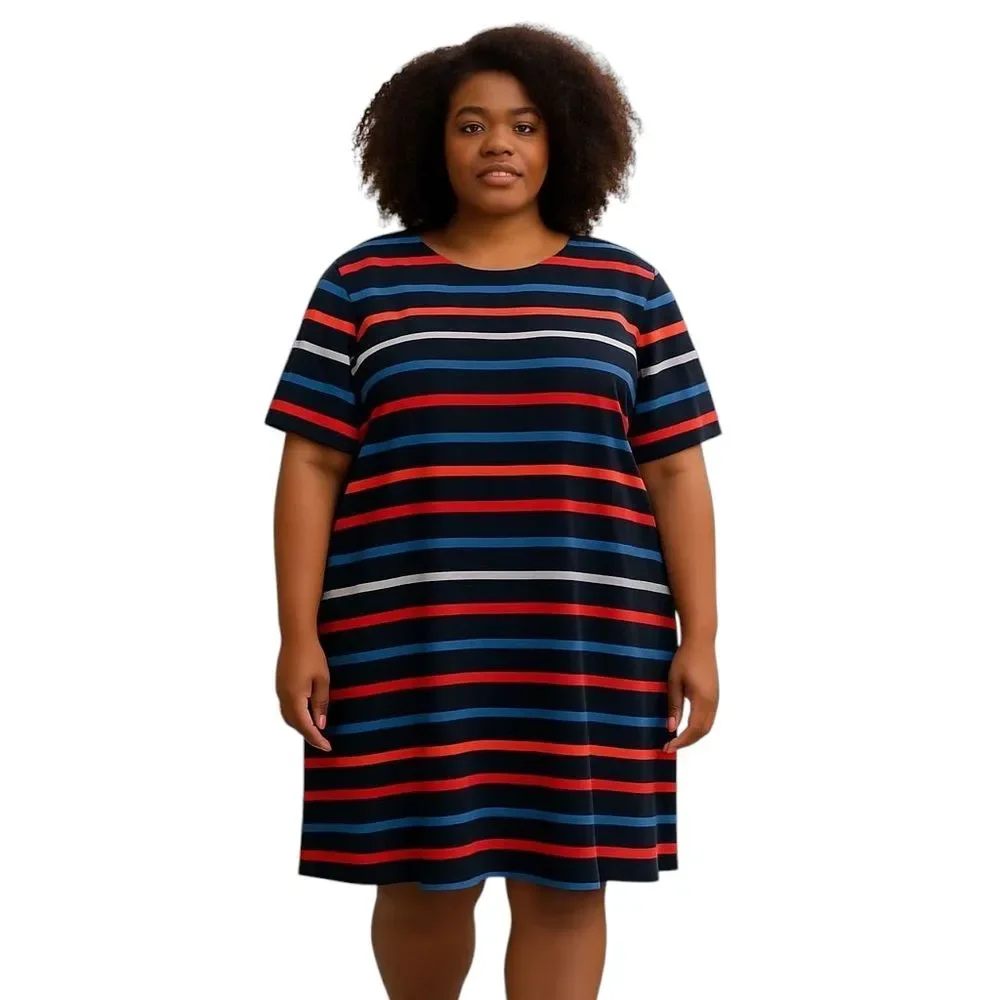 NWT Old Navy Black rainbow striped colorful knee length shift dress plus XXL - Picture 2 of 9
